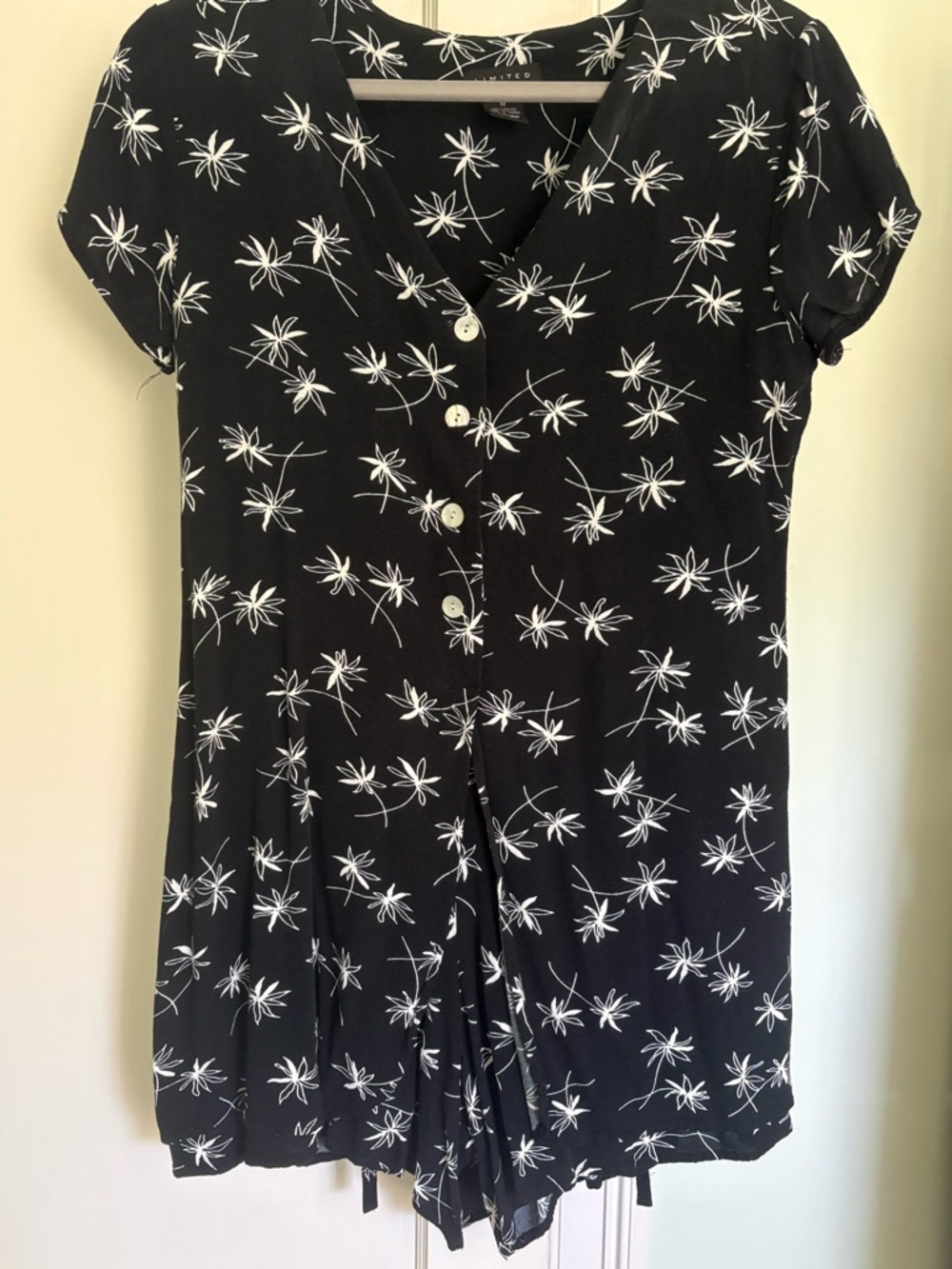 Vintage Black Floral Button-Front Romper